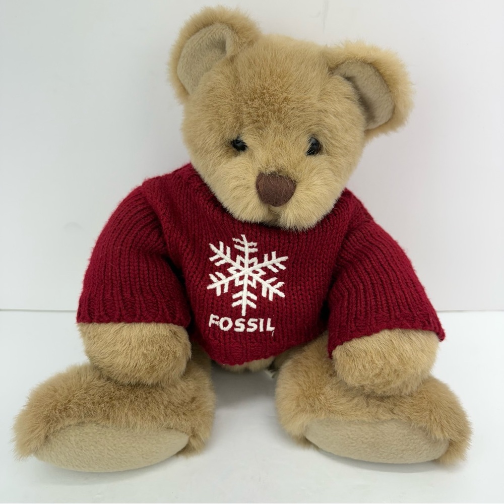 Authentic Fossil Watch 13” Teddy Bear Stuffed Animal Toy Gift Snowflake Sweater
